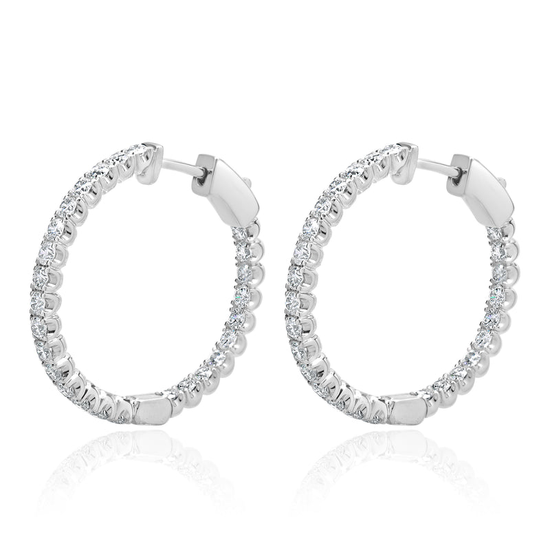 14 Karat White Gold Diamond Inside Outside Hoop Earrings
