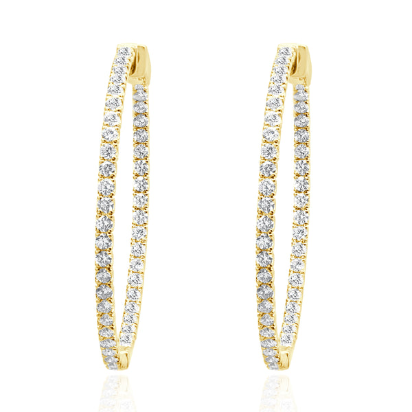 14 Karat Yellow Gold Diamond Inside Outside Hoop Earrings