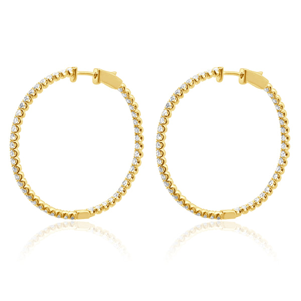 14 Karat Yellow Gold Diamond Inside Outside Hoop Earrings