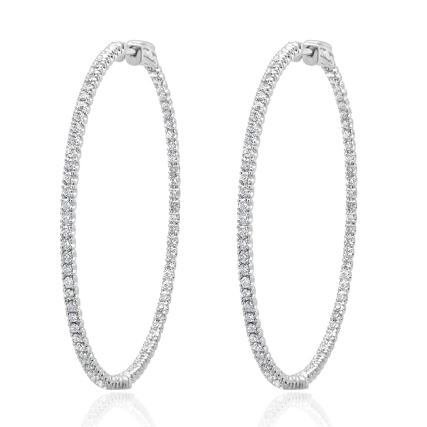 14 Karat White Gold Diamond Inside Outside Hoop Earrings