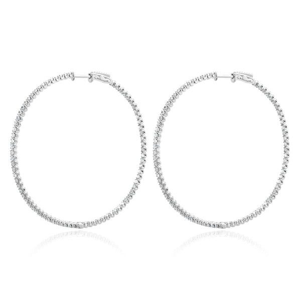 14 Karat White Gold Diamond Inside Outside Hoop Earrings