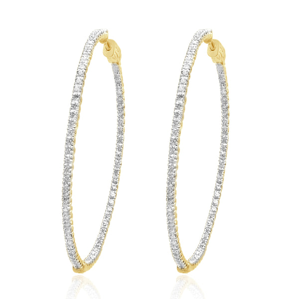 14 Karat Yellow Gold Diamond Inside Outside Hoop Earrings