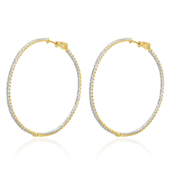 14 Karat Yellow Gold Diamond Inside Outside Hoop Earrings