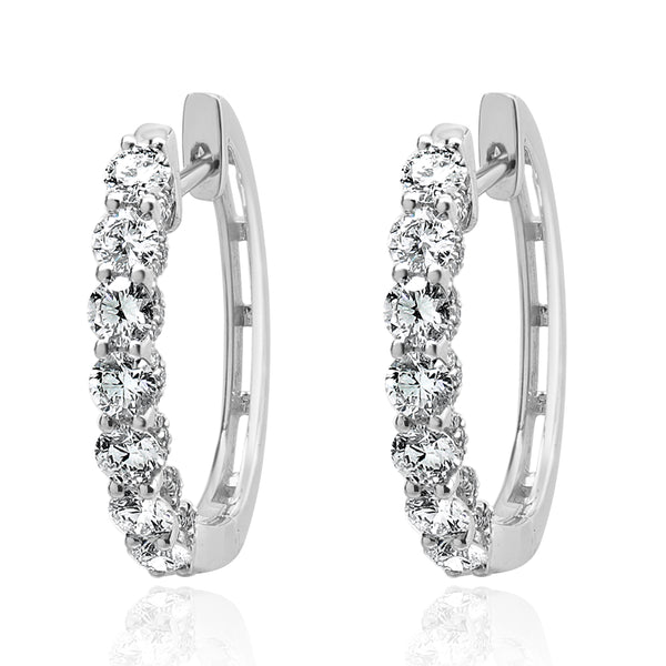 14 Karat White Gold Diamond Oval Hoop Earrings with Mico Pave Diamond Sides