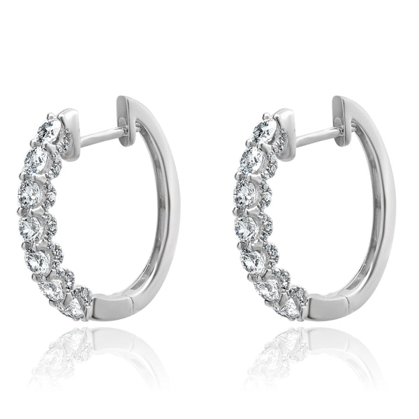 14 Karat White Gold Diamond Oval Hoop Earrings with Mico Pave Diamond Sides