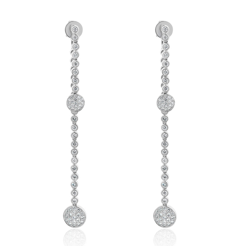 18 Karat White Gold Pave Diamond Disc Drop Earrings