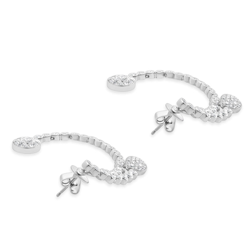 18 Karat White Gold Pave Diamond Disc Drop Earrings