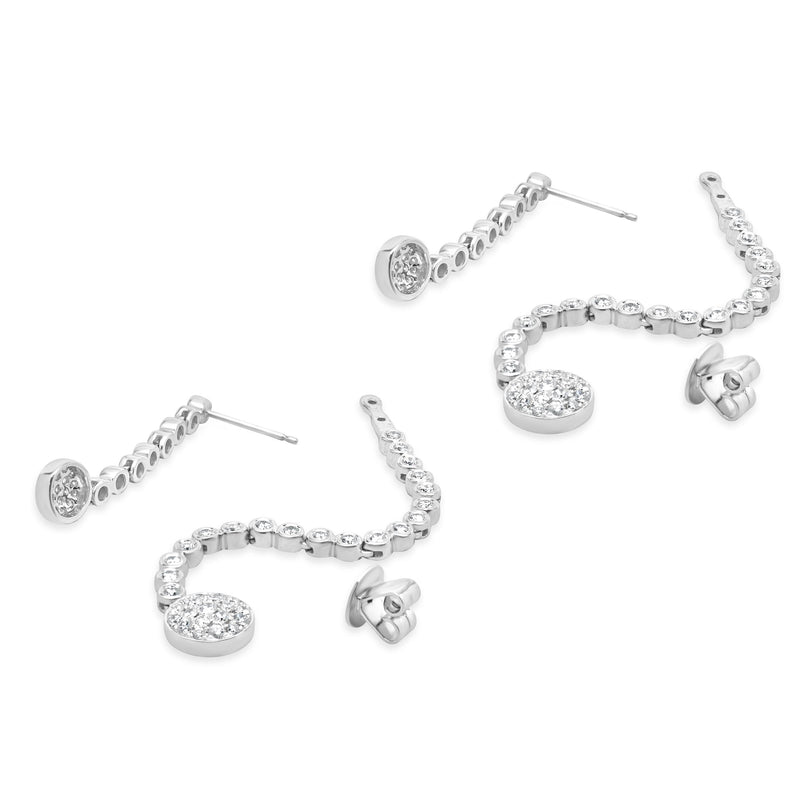 18 Karat White Gold Pave Diamond Disc Drop Earrings