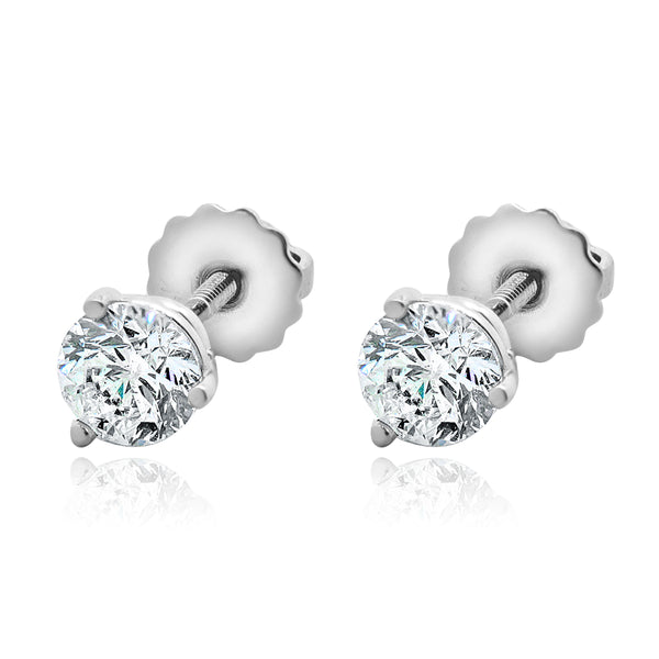 14 Karat White Gold Round Brilliant Cut Diamond Stud Earrings