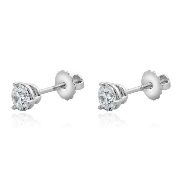 14 Karat White Gold Round Brilliant Cut Diamond Stud Earrings