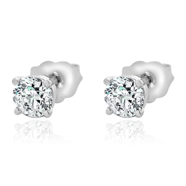 14 Karat White Gold Round Brilliant Cut Diamond Stud Earrings