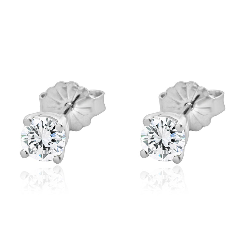 14 Karat White Gold Round Brilliant Cut Diamond Stud Earrings