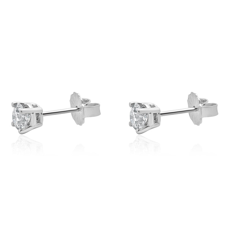 14 Karat White Gold Round Brilliant Cut Diamond Stud Earrings