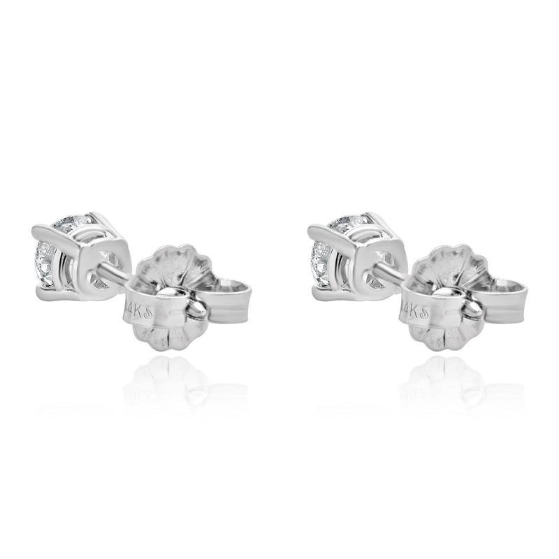 14 Karat White Gold Round Brilliant Cut Diamond Stud Earrings