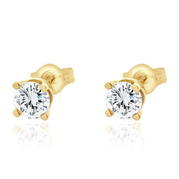 14 Karat Yellow Gold Round Brilliant Cut Diamond Stud Earrings