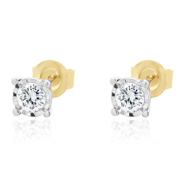 10 Karat Yellow Gold Round Brilliant Cut Diamond Stud Earrings