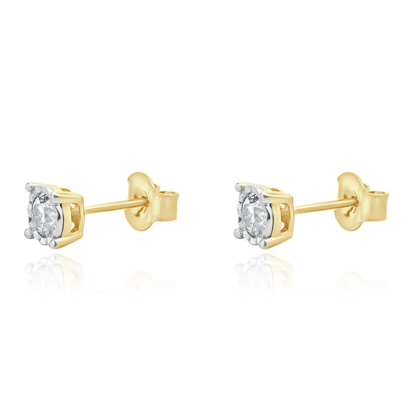 10 Karat Yellow Gold Round Brilliant Cut Diamond Stud Earrings