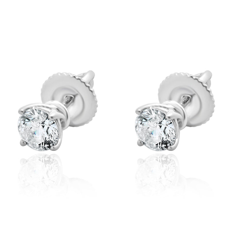 14 Karat White Gold Round Brilliant Cut Diamond Stud Earrings