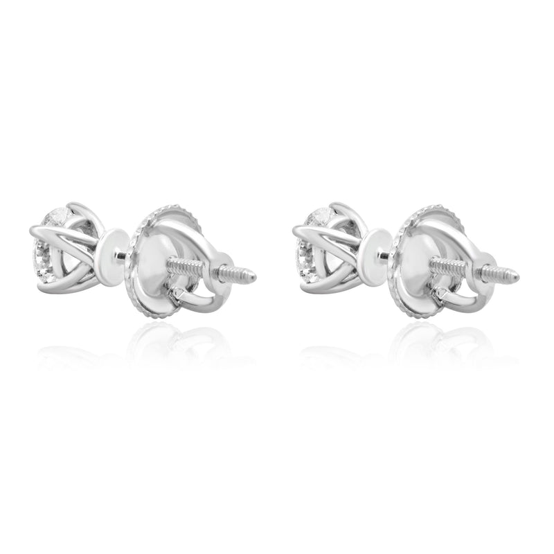 14 Karat White Gold Round Brilliant Cut Diamond Stud Earrings