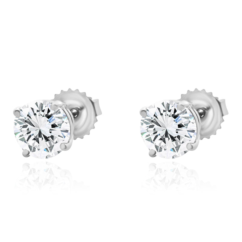 14 Karat White Gold Round Brilliant Cut Diamond Stud Earrings