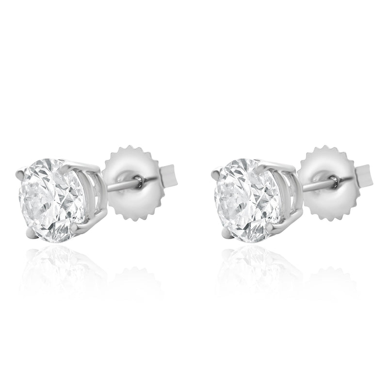 14 Karat White Gold Round Brilliant Cut Diamond Stud Earrings