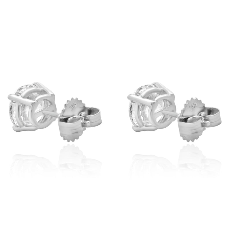 14 Karat White Gold Round Brilliant Cut Diamond Stud Earrings