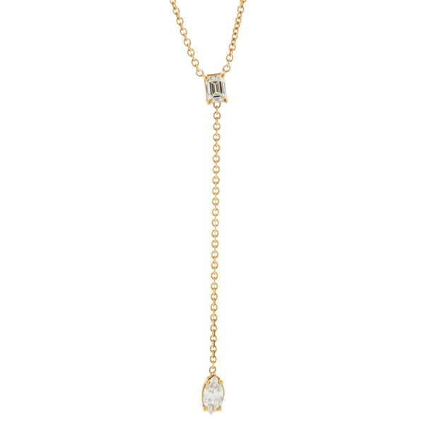 18 Karat Rose Gold Emerald and Marquise Cut Diamond Lariat Necklace