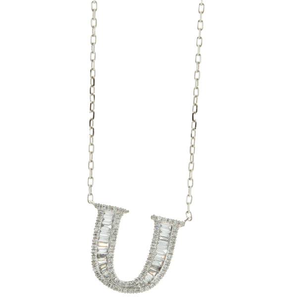 Letter V Inline Initial Necklace in Sterling Silver