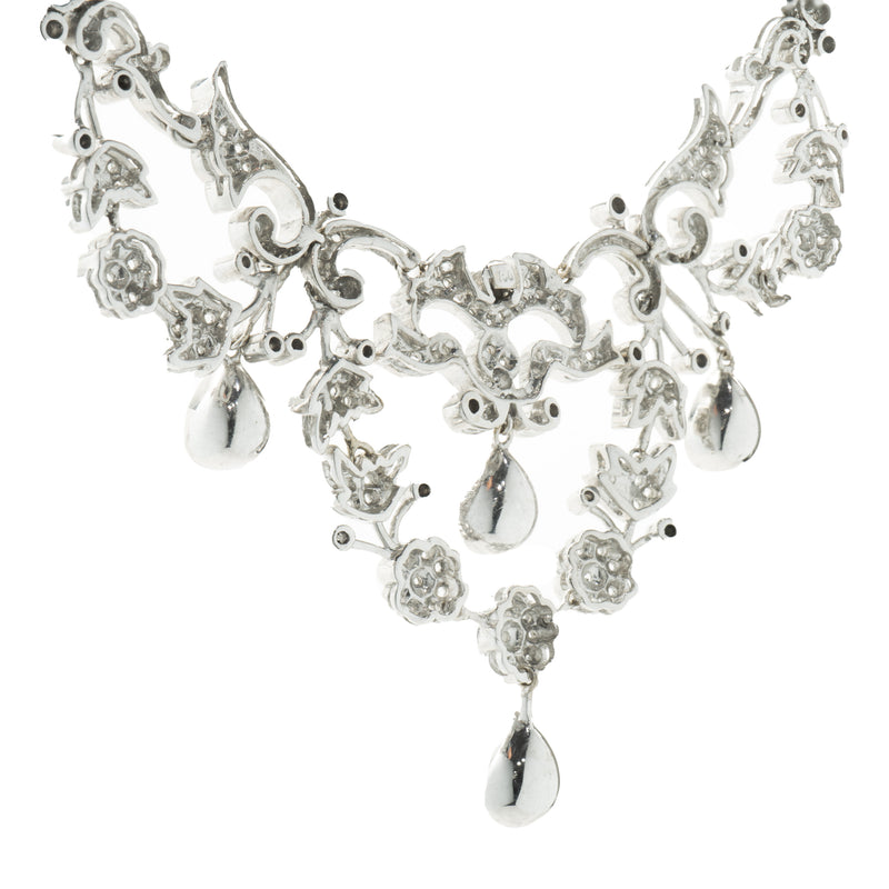 18 Karat White Gold Vintage Art Deco Rose Cut Diamond Collar Necklace