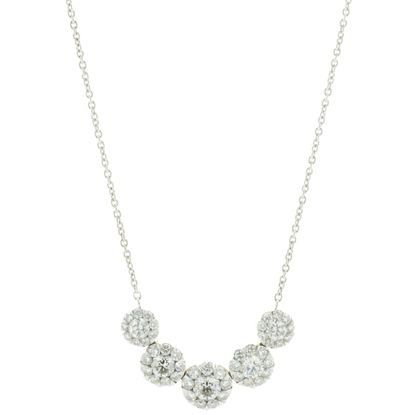 14 Karat White Gold Diamond Cluster Necklace