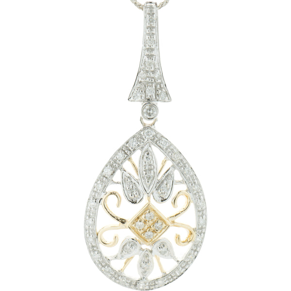 14 Karat Yellow & White Gold Diamond Filigree Necklace