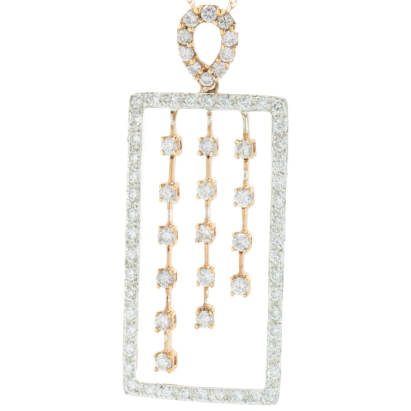 18 Karat White & Rose Gold Rectangular Diamond Drop Necklace