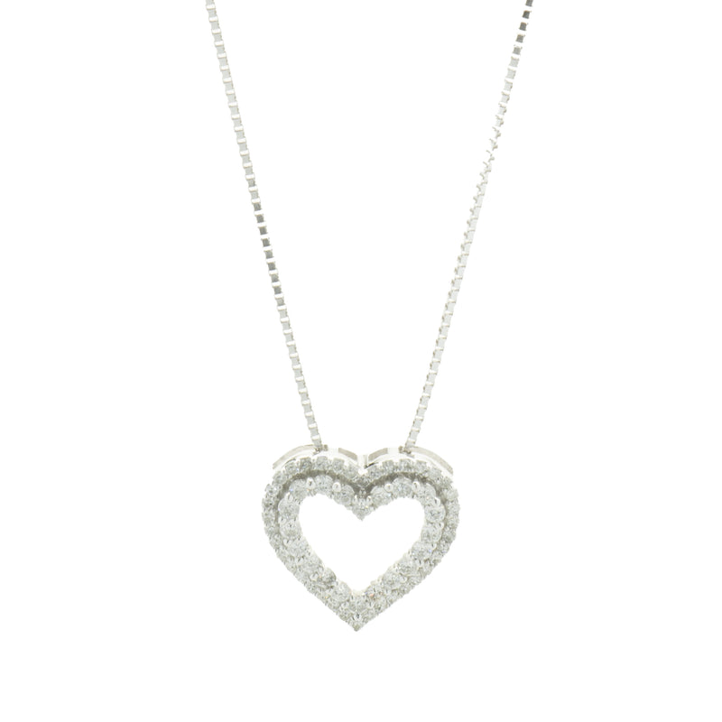 10 Karat White Gold Pave Diamond Open Heart Necklace