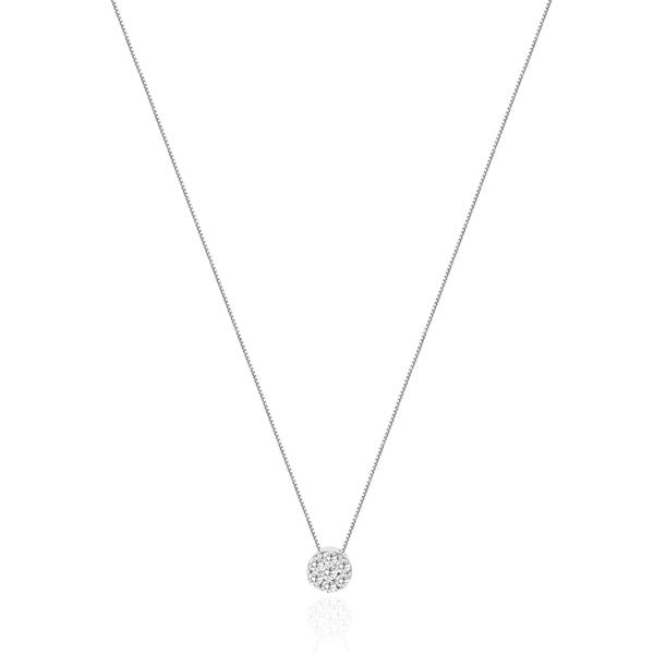 14 Karat White Gold Pave Diamond Cluster Necklace