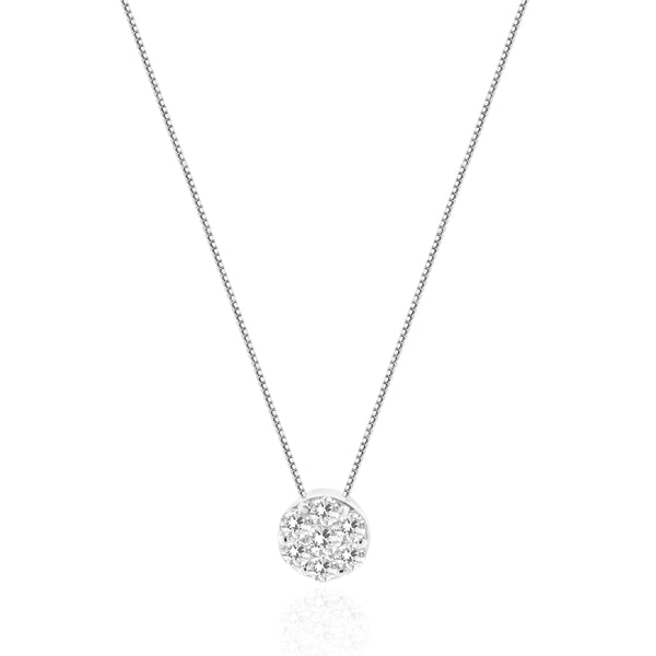 14 Karat White Gold Pave Diamond Cluster Necklace