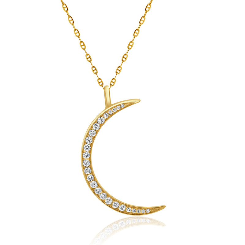 14 Karat Yellow Gold Diamond Crescent Moon Necklace
