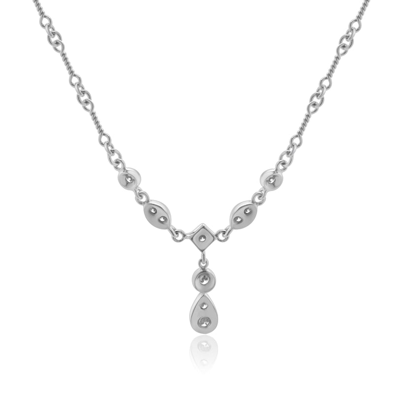 18 Karat White Gold Diamond Twisted Link Lariat Necklace