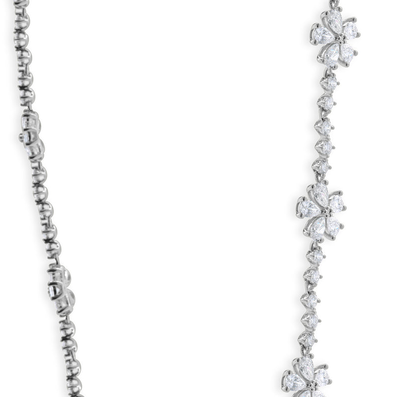 18 Karat White Gold Diamond Flower Station Necklace