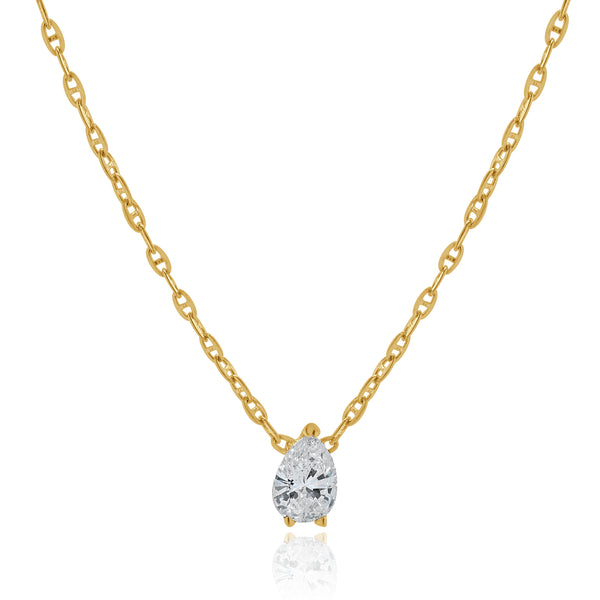 14k Yellow Gold Pear Diamond Necklace