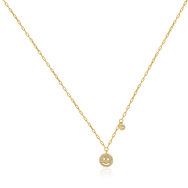 14k Yellow Gold Diamond Smiley Face Necklace