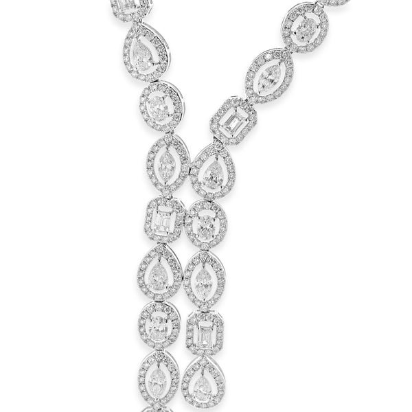 14k White Gold Multi-Shaped Halo Diamond Lariat Necklace