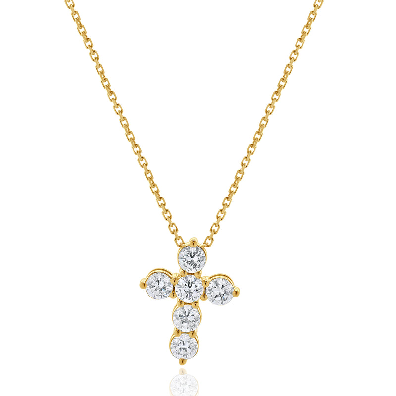 18 Karat Yellow Gold Diamond Cross Pendant Necklace