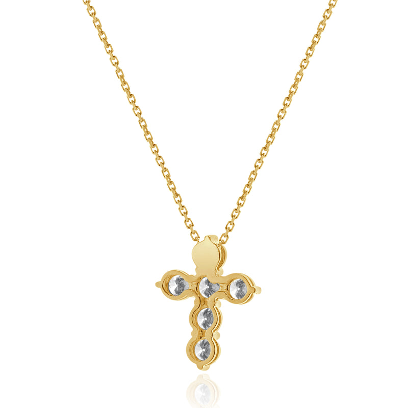 18 Karat Yellow Gold Diamond Cross Pendant Necklace