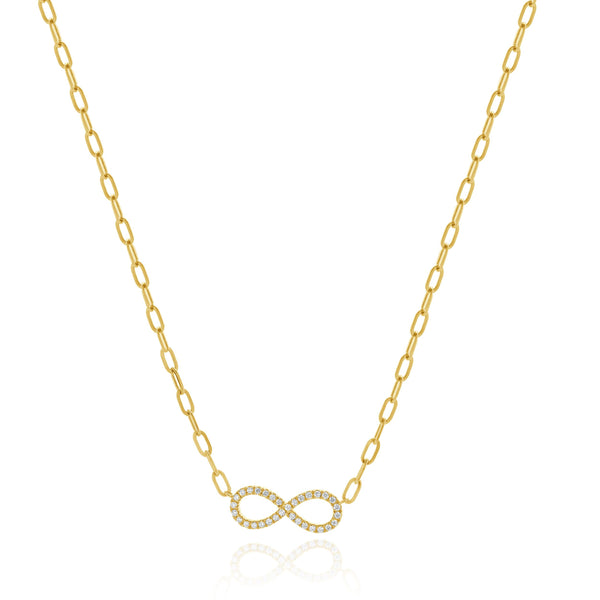 14 Karat Yellow Gold Infinity Diamond Necklace