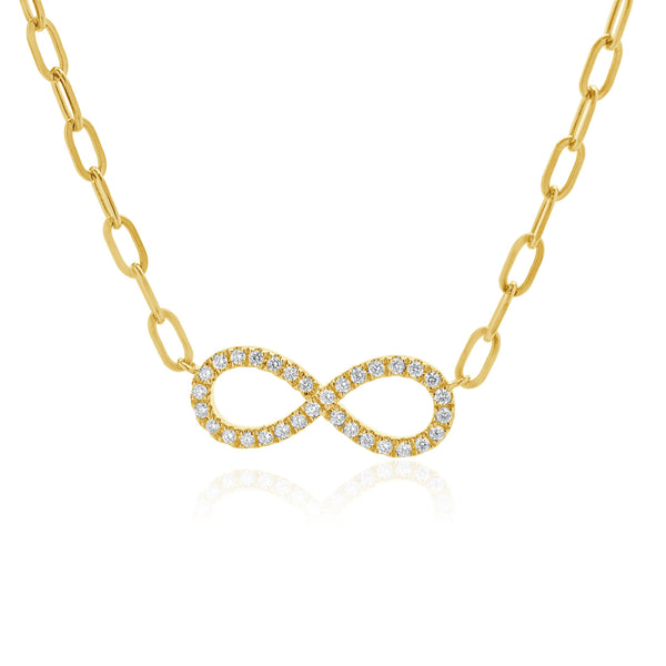 14 Karat Yellow Gold Infinity Diamond Necklace