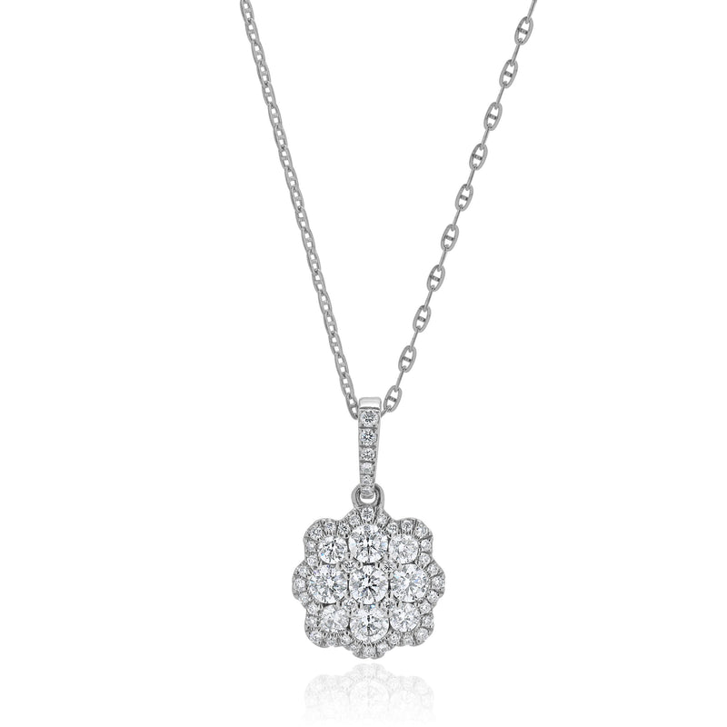 14 Karat White Gold Diamond Flower Necklace