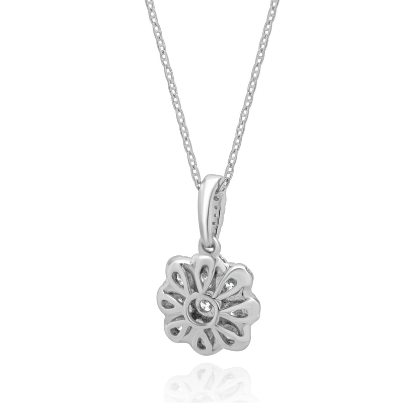 14 Karat White Gold Diamond Flower Necklace