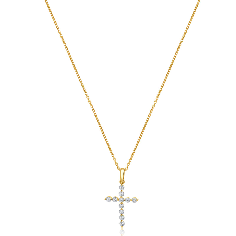 14 Karat Yellow Gold Diamond Cross Necklace