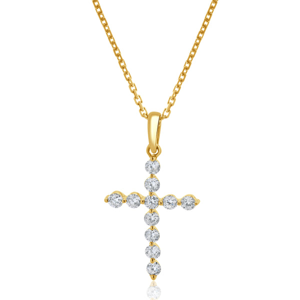 14 Karat Yellow Gold Diamond Cross Necklace