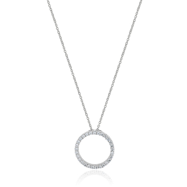 14 Karat White Gold Circle Diamond Pendant Necklace